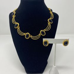Vintage Gold Plated and Black Boho Jewelry Set