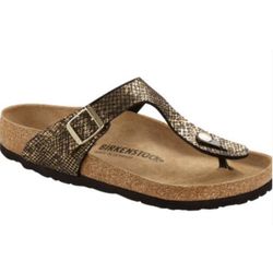 Birkenstock Arizona Gizeh Shiny Snake Animal Print Python Sandals Slides New $75 Size 37