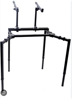 Griffin Double Piano Keyboard Stand & Laptop Mount (QuickFOLD Series) – 2 Tier/Dual Portable Studio Mixer Rack for Turntables, DJ Coffins, Digital Aud