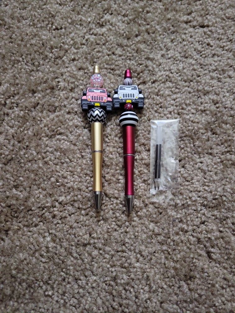 Beaded Pens  ( Pink Jeep and White Jeep)