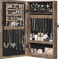 Lockable Jewelry Organizer with Mirror, Wall-Mounted Space Saving Jewelry Storage Organizer