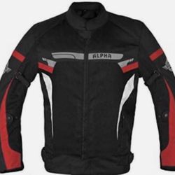 Motorcycle Jacket w/ gloves and full-face helmet.