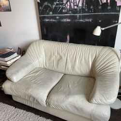Cream Genuine Leather Love Seat 