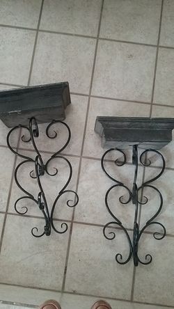 Wrought iron wood shelves 24" by 14"