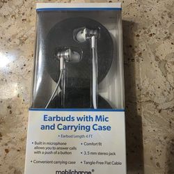 Mobilcharge earbuds with a microphone and carrying case