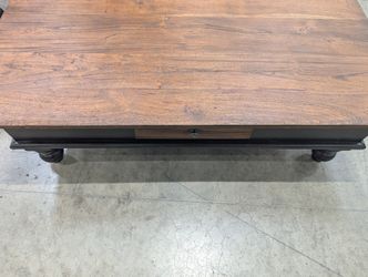 Rustic Wood Top Coffee Table with Black Base and Storage Drawer
