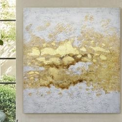 Large Scale Modern Abstract – Textured Gold Leaf & Alabaster Canvas