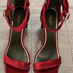 NEW Rag & Bone Ellis Ankle Strap Red Velvet Open Toe Heels Shoes Sz 41 EU/10.5 US. -