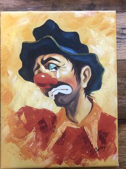 Clown Painting (Acrylic) By S. Bailey. 16 X 12