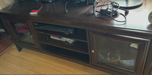 Dark Wood TV Stand / Entertainment Center – Storage Cabinets & Drawers