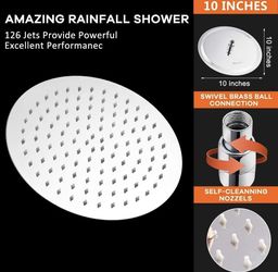 Rain Shower Head, Ultra-Thin Design-Pressure Boosting, Awesome Some Experience, High Flow Stainless Steel Rainfall Head (10 Inch, Chrome Finish)