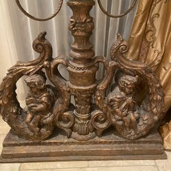 Two Large Electric Ornate Antiqued Gold Candelabras