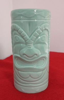 Vintage Teal Green Bacardi Brand TIKI Man Drink Ceramic Mug Hawaiian Tall
