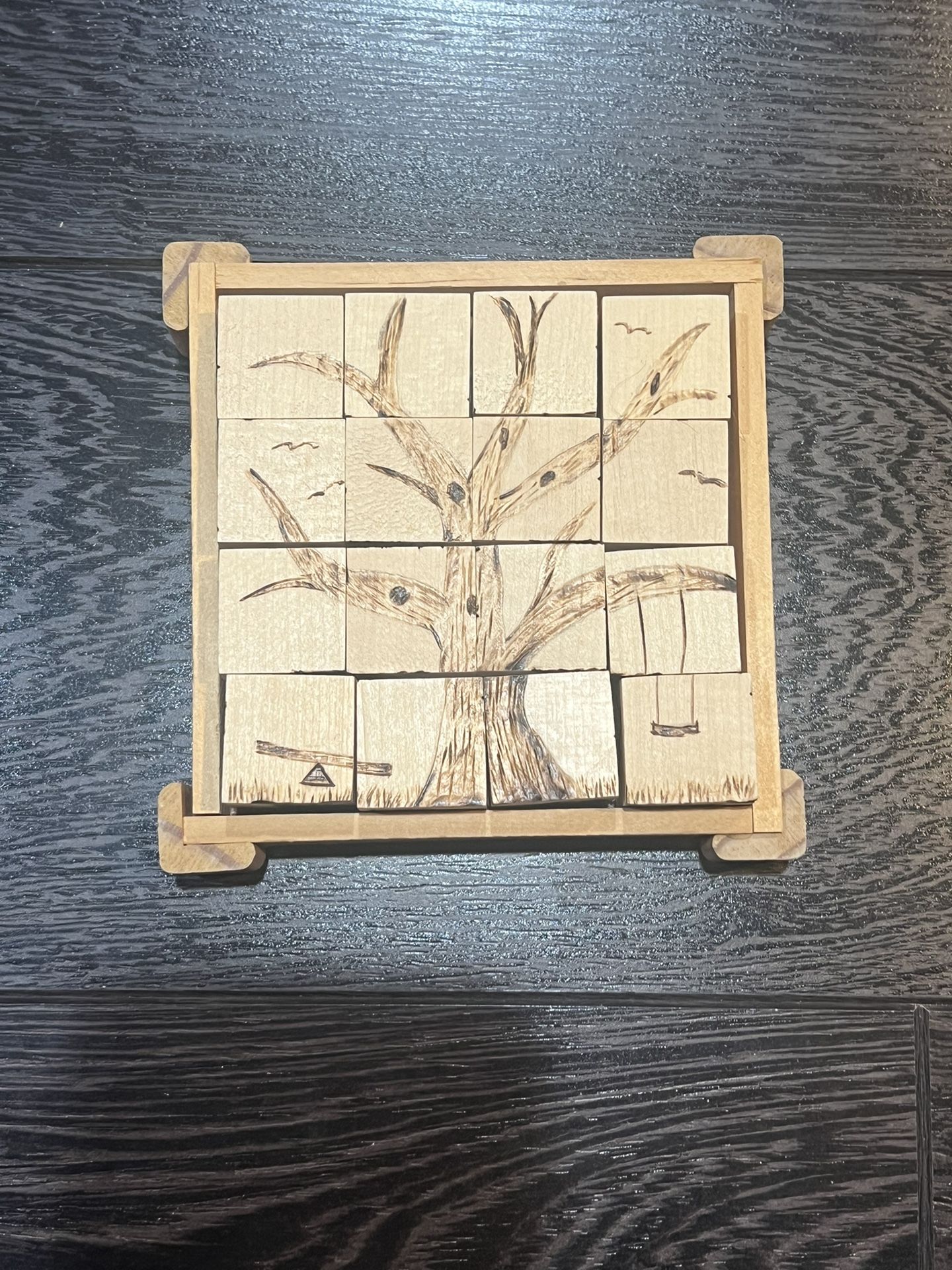 Handmade Wooden Block Puzzle Tree 4 Sided