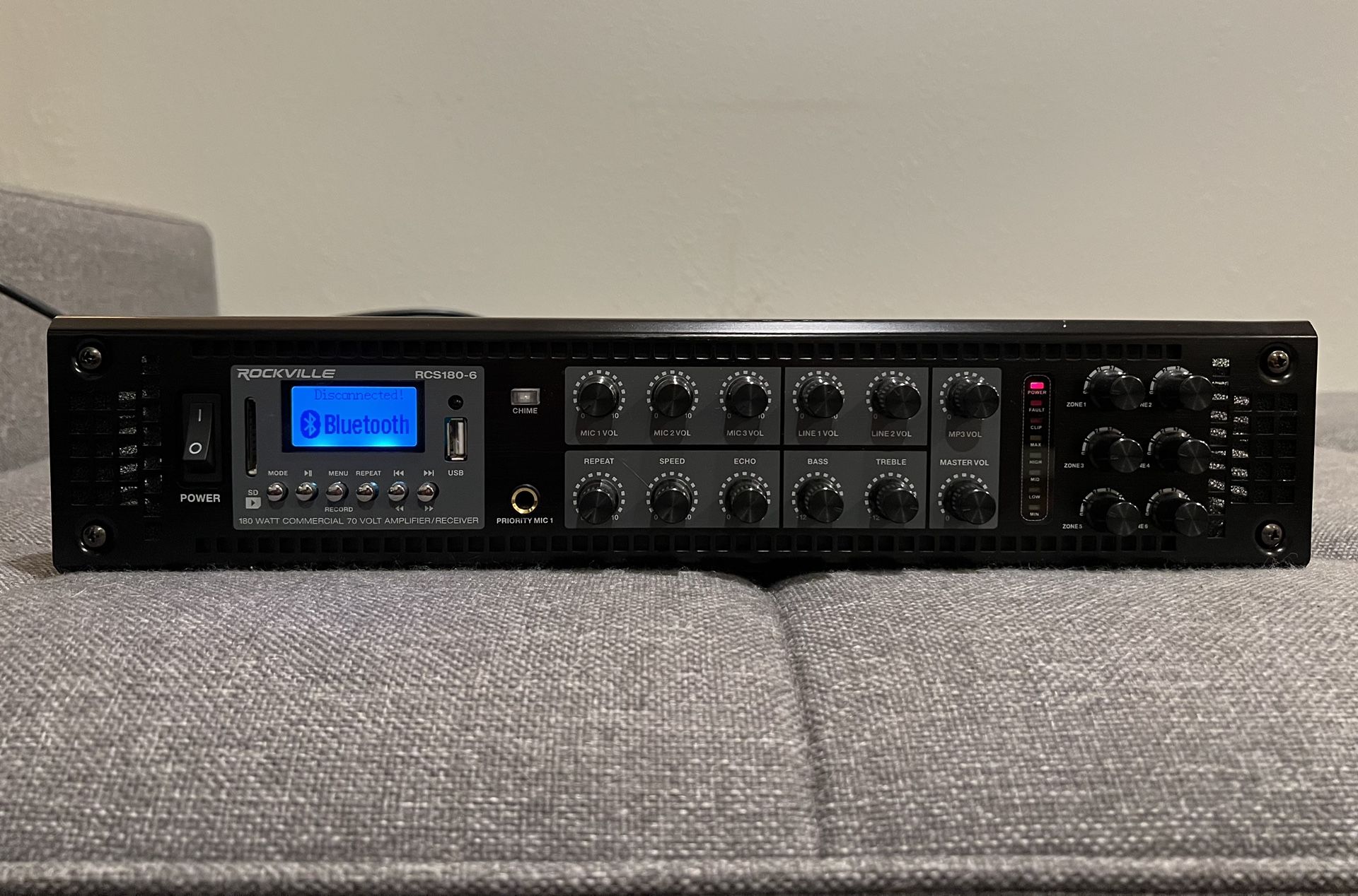 Rockville RCS180-6 180 Watt 6 Zone 70V Commercial/Restaurant Amplifier/Bluetooth