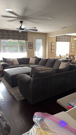 Extended Sectional + Ottoman – Dark Gray Chenille