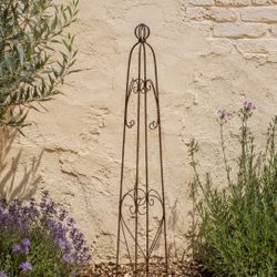 Vintage Garden Obelisk Trellis Solid Steel Climbing Tower Rusty Topiary Pot Accent Sculptural Landscaping Decor Planter 