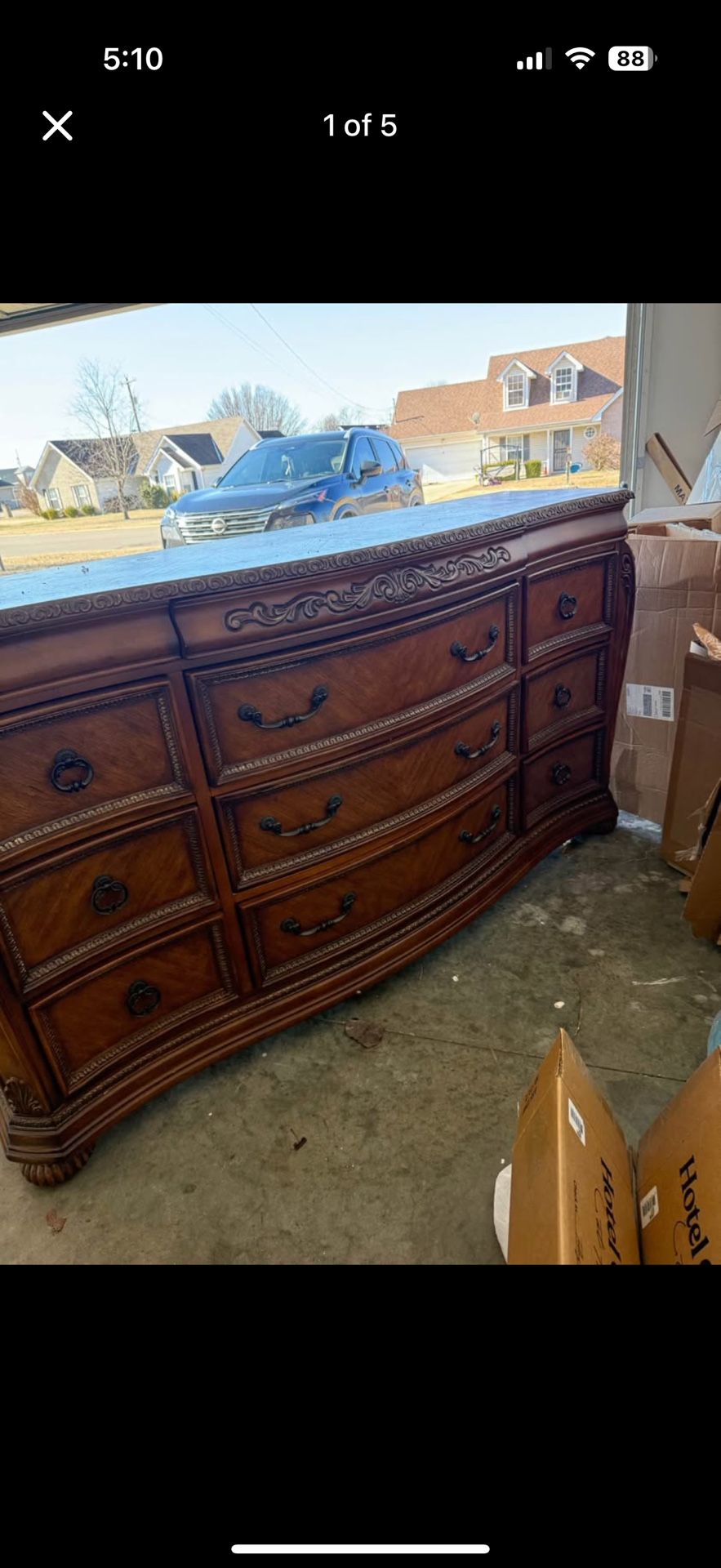 Queen Bed Frame, Dresser, And Mirror