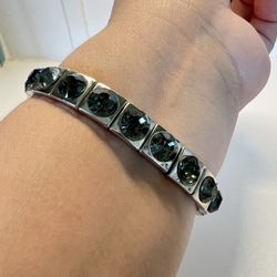 Bracelet  Grey Rhinestone Bracelets Silver Tone Elastic Bracelet Fashion Jewelry