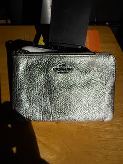 Coach Silver Metallic Leather Wristlet Wallet