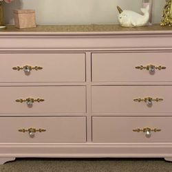 pink dresser & night stand 