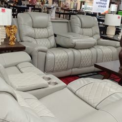 FREE RECLINING CHAIR WITH RECLINING SOFA & LOVESEAT CREAM/GREY OR BROWN