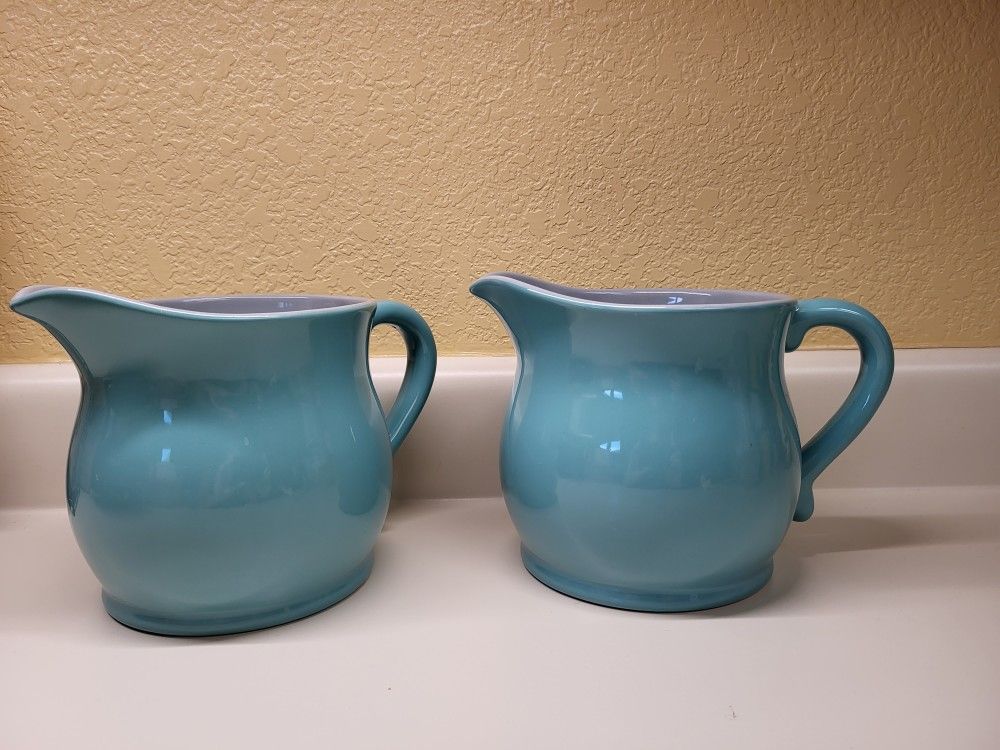 Edible Arrangements Ceramic Teal And Grey Pitchers 6" Tall $8 For 1 Or $15 For 2