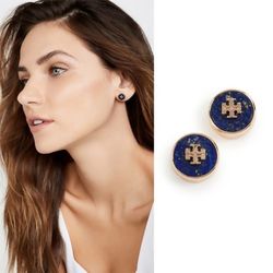 Tory Burch - KIRA SEMIPRECIOUS CIRCLE-STUD EARRING - Tory Gold/Lapis