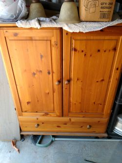 Wood armoire, TV cabinet, pine finish