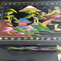 Japanese Hand Painted Jewelry/music Box With In Lay