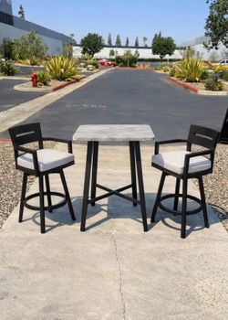 New 5 PCS Aluminum Outdoor Patio Bar Table and 4 Bar Chair set Marble Pattern