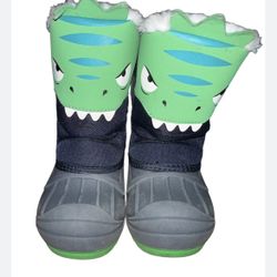 Cat & Jack Dinosaur Fleece Lined Boots Sz 9 Thermolite Green Navy Gray 