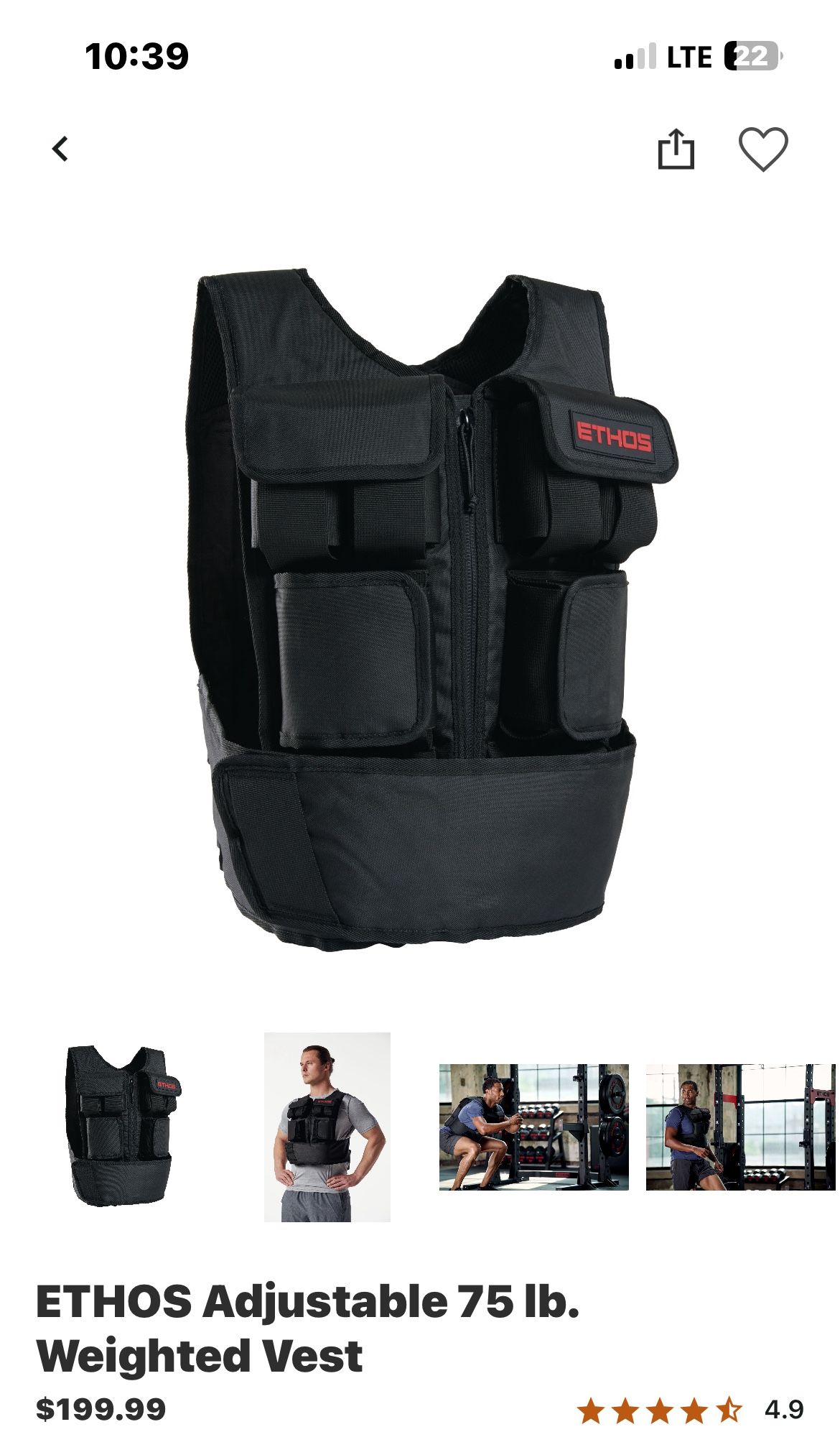 ETHOS Adjustable 75 lb. Weighted Vest