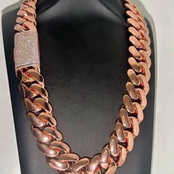 20mm Miami Cuban Link Pink Red Rose Gold Plated Chain Necklace 18k & 14k Diamond Iced Out Lock
