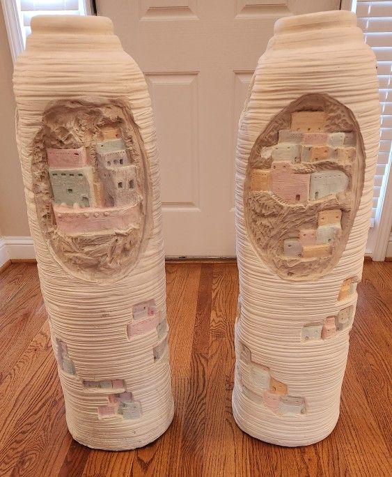2 Large Zuni Pueblo McCrea Comanche Land ART Pottery Vases, 1990 Limited Edition