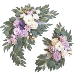 Piklado Faux Flower Swag Set Of 2 For Wedding Welcome Signs Floral Swag Wedding Reception Ceremony Signs Decor (Purple)