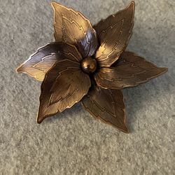 Vintage Pressed Pattern Flower Copper Brooch