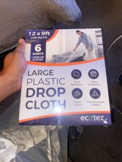 Pack Of 4 Ecotez 6-Pack Plastic Drop Cloths 12 x 9ft