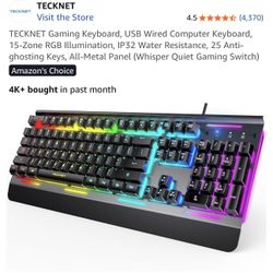 TECKNET Gaming Keyboard, USB Wired Computer Keyboard
