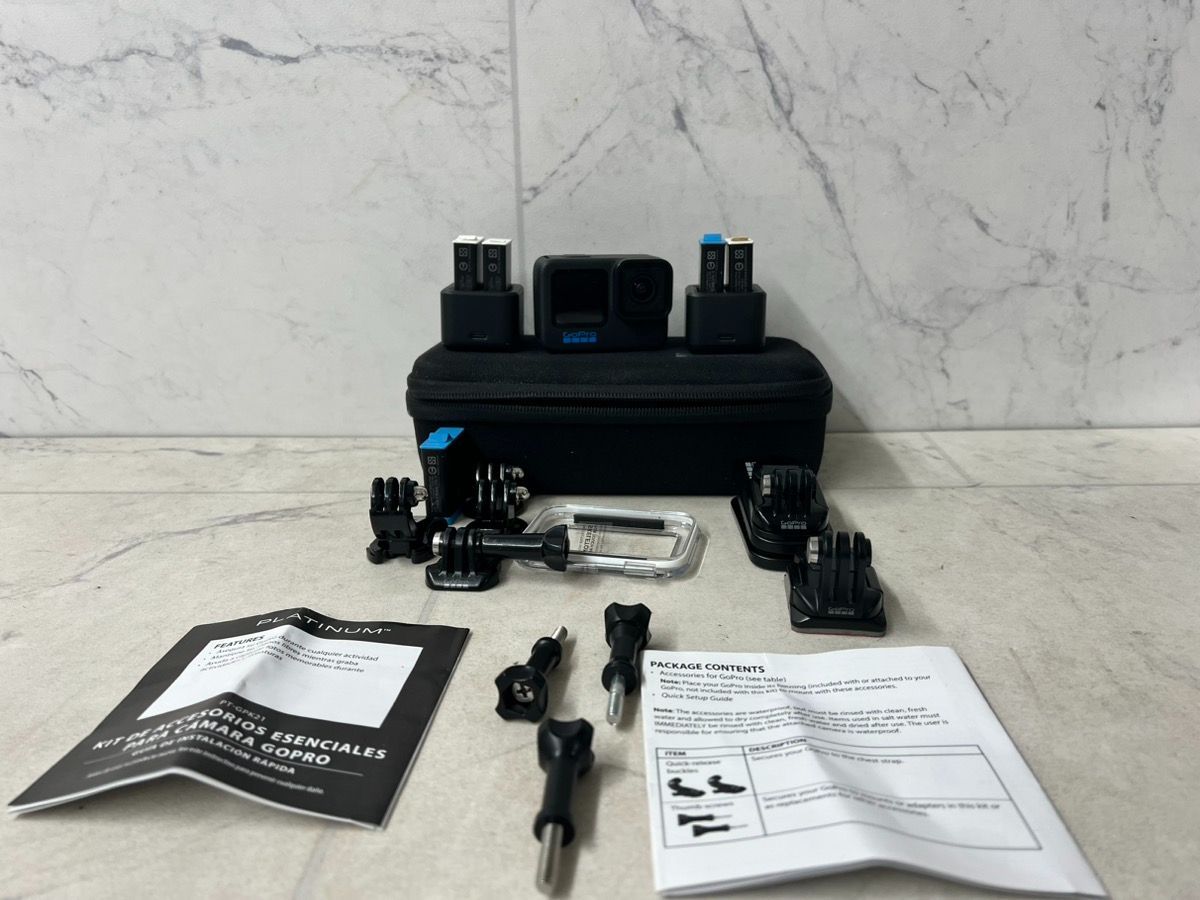 GoPro HERO10 Black – Action Cam – w/ Case, 6 Batteries, 2 Chargers, Clips & Stands (PO1018220) -Like New Condition