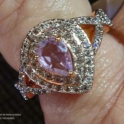 NEW!  14K*ROSE  GOLD /*( AMETHYST)* STERLING SILVER WITH 14 K- *ROSE GOLD*- OVERLAY. SIZE 5