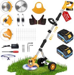 Electric Weed Wacker Cordless Weed Eater Battery Powered 21V, 4-in-1 Brush Cutter/String Trimmer/Grass Trimmer/Lawn Mower, 6 inch Lightweight Edger St