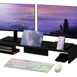 Dual Monitor Stand Riser with Phone Tablet Holder