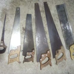 6 Saws.2-Warrented Superior Saw,  Craftsman Saw, E.C. Simmons "Keen Butter", Atkins Saw
