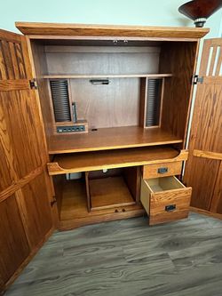 Oak Wood Computer Armoire Desk Cabinet