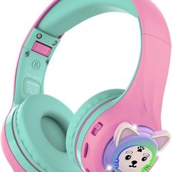Riwbox Baosilon Cat Kids Headphones LED Light Volume Limited Bluetooth Over Ear
