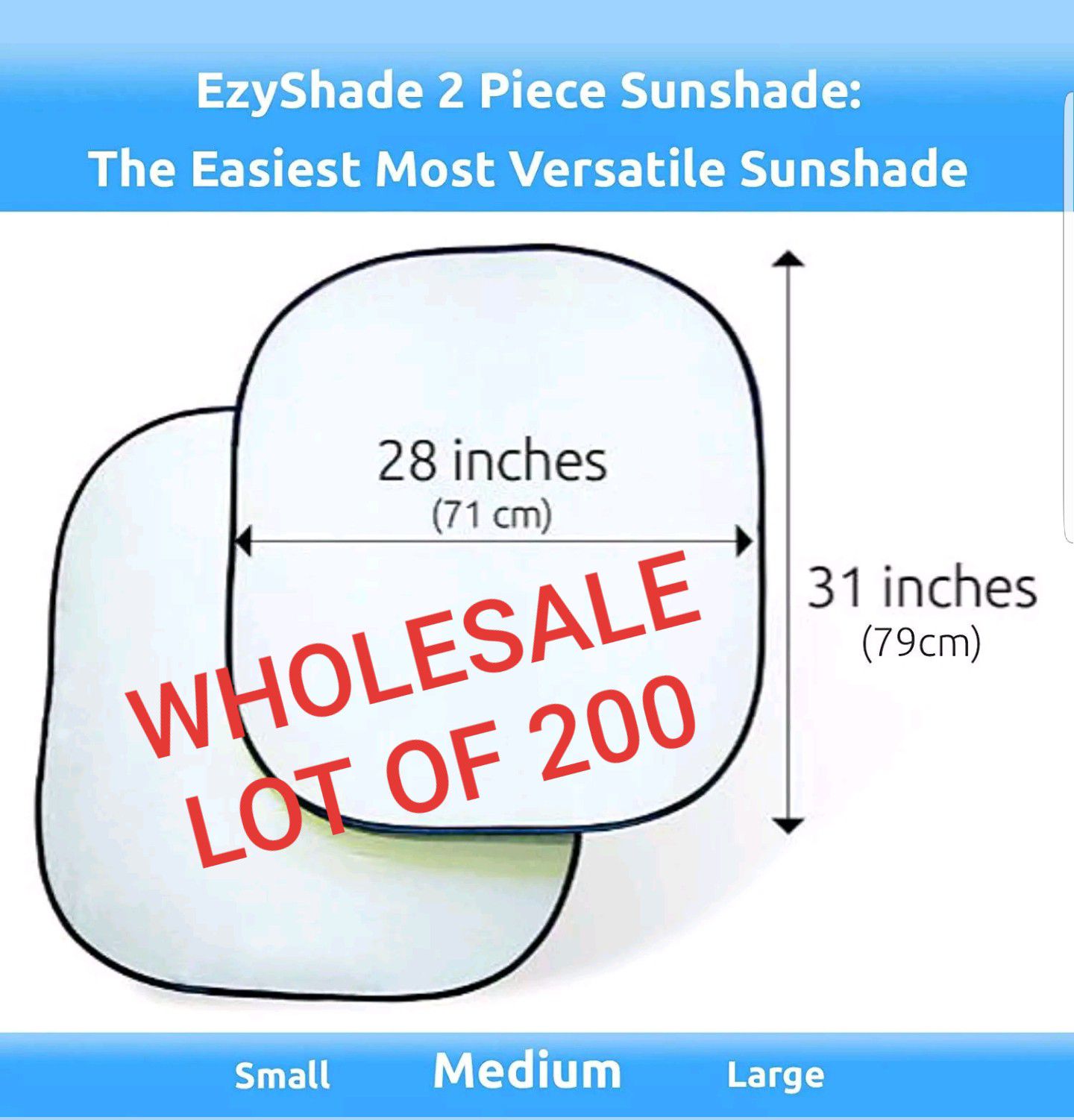 Wholesale Lot of 200 Ezy Shade UV Sun & Reflector Car Windshield Shades- Standard Size