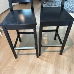 Modern style Pair of Black Bar Stools with Backrests