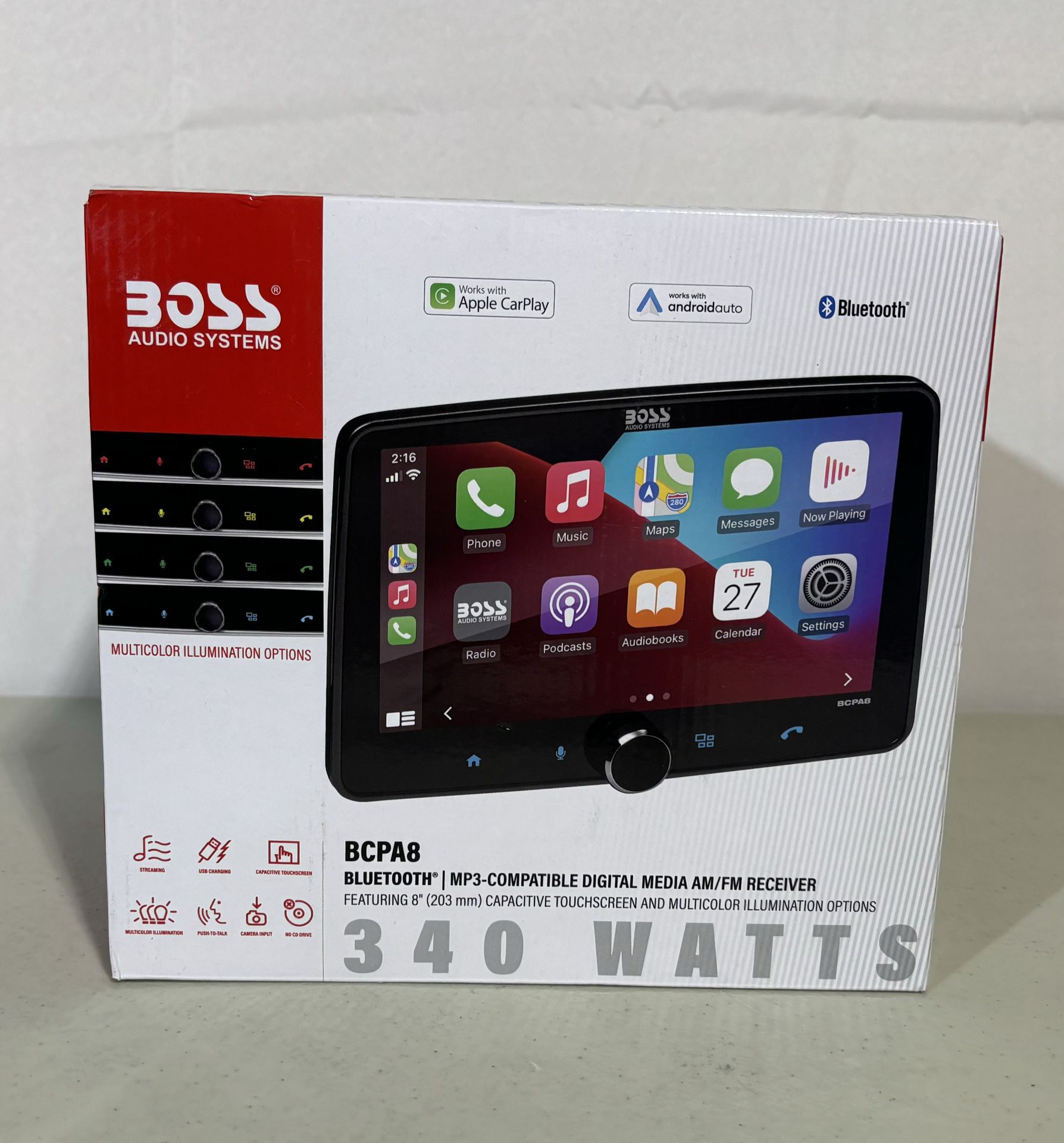 BOSS Audio Systems BCPA8 Car Stereo - Apple CarPlay, Android Auto, Single Din, 8 Inch Touchscreen