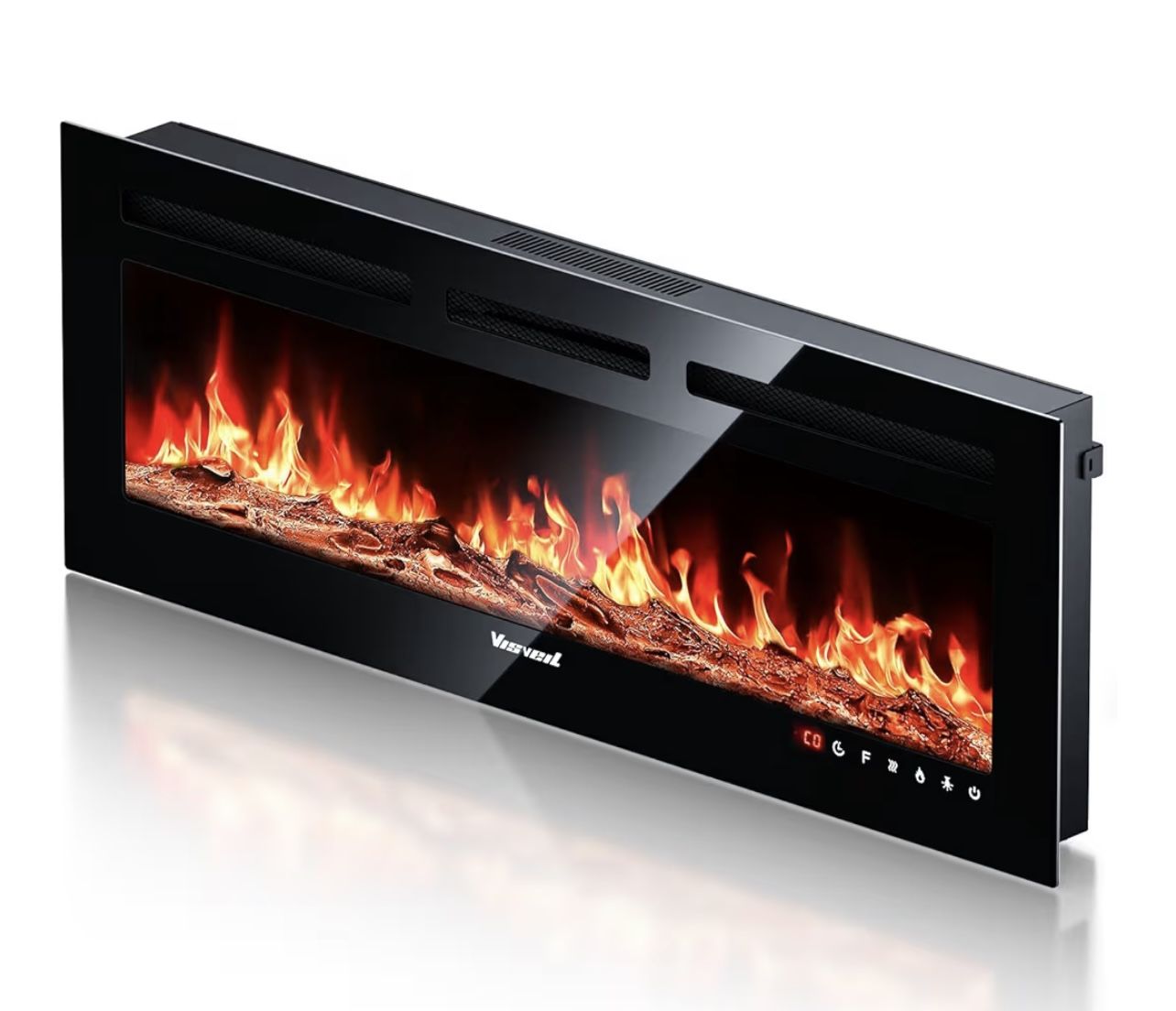 Electric Fireplace, Realistic Flame Electric Fireplace Heater, Wall Mounted, TV Stand, 50 Inch Log Set and Crystal Flames, W with Timer Insert